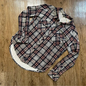 Miss Me 100% Cotton Pink Blue Plaid Button Up Flannel Size Small